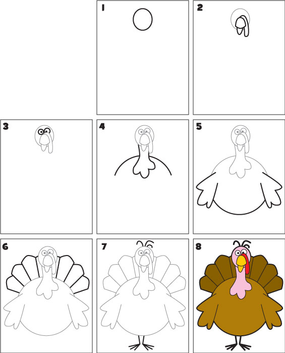 how to draw a turkey step by step