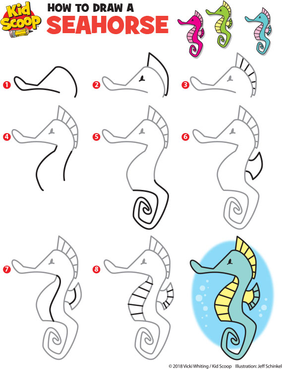 how to draw a seahorse step by step